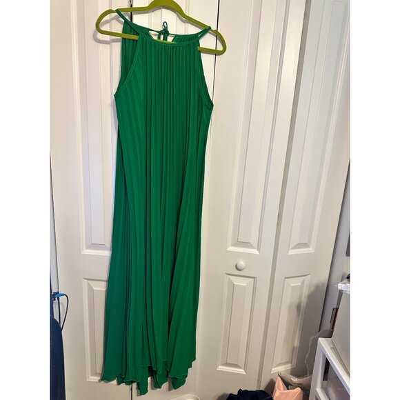Green Halter Neck Pleated Maxi Dress L - Picture 4 of 6